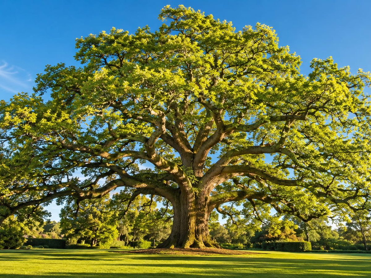 A magnificent heritage oak with a perfectly structured canopy in Rochester Hills