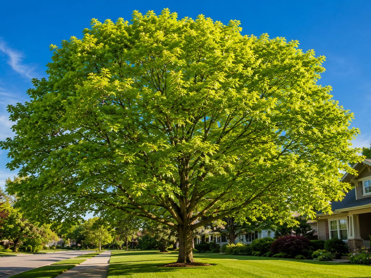 A perfectly restored mature sugar maple on a quiet residential street in Birmingham
