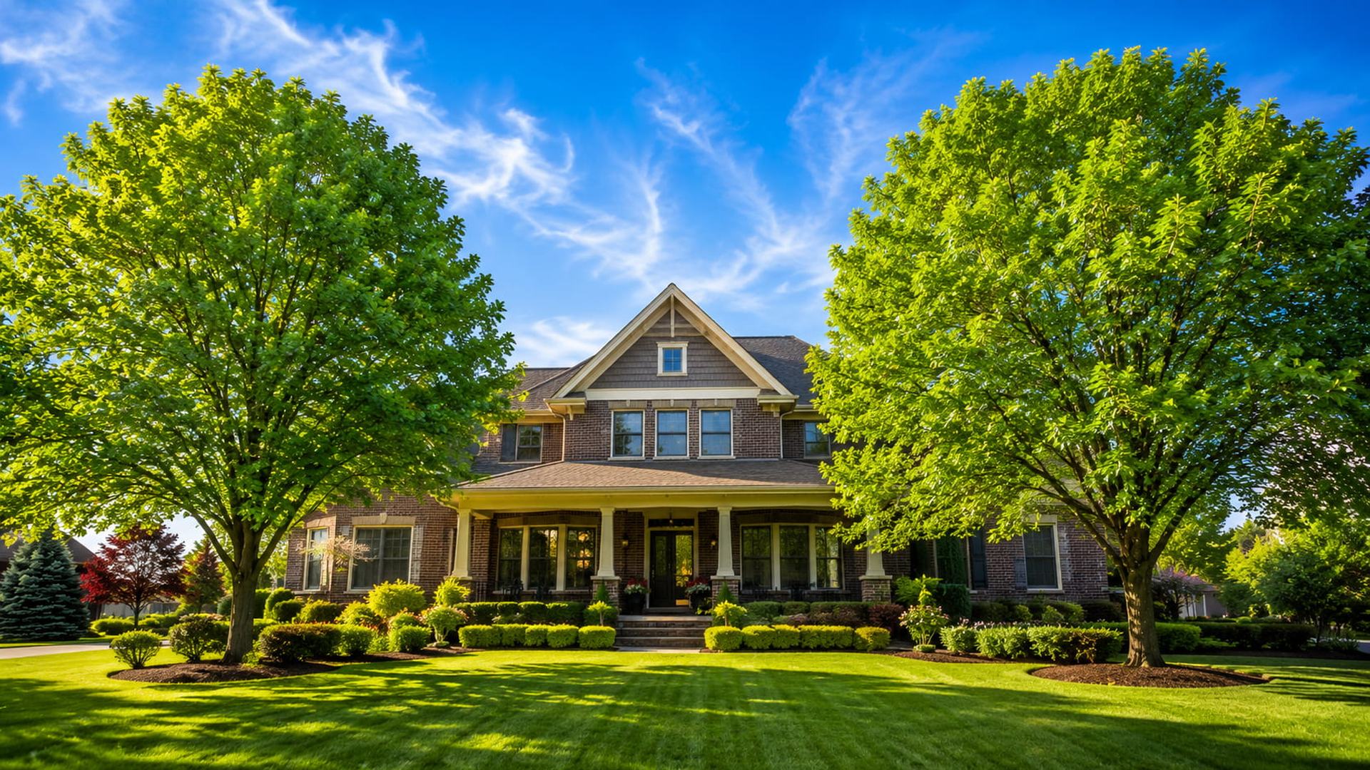 A beautiful Michigan home framed by professionally pruned trees